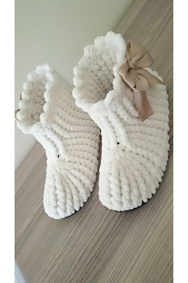 Yumuşak el örgüsü ipliklerle kışlık ev ayakkabısı - 1