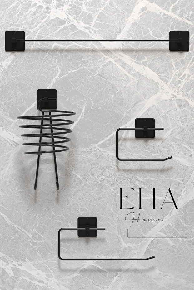 Yapışkanlı Vidalı 4Lü Siyah Fön Makinesi Askısı kağıt havluluk Havlu Askısı Wc Tuvalet kağıtlık - 1