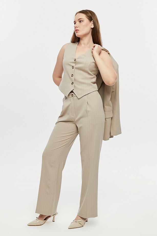 Kadın Çizgili Dokuman Pantolon - 6