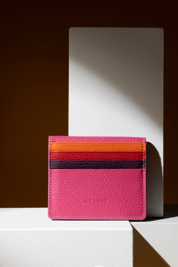 762-g Genuine Leather Horizontal Magnetic Card Holder Flother Fuchsia