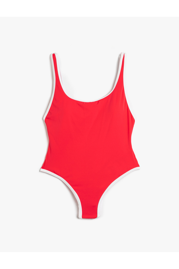Basic Swimsuit U Neck Piping Detailed Strap