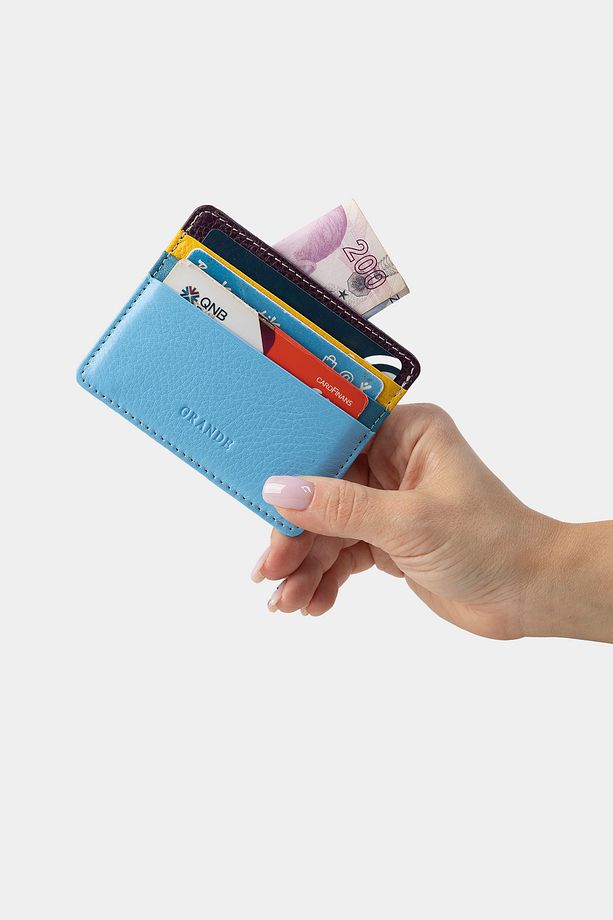 530-G Hakiki Deri Yatay Süper Slim Kartlık Flother Gök Mavi - 2
