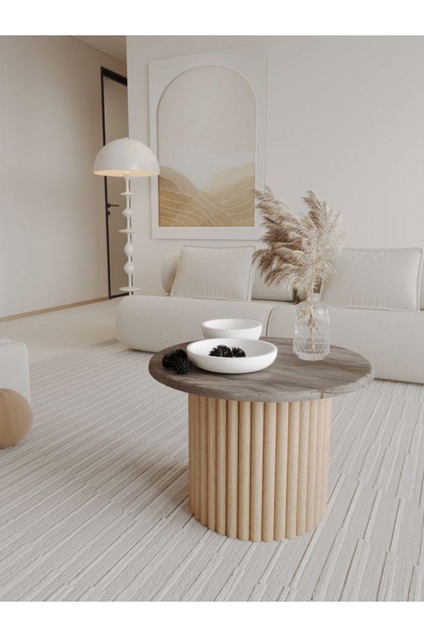 Yuvarlak Ahşap Ayaklı Orta Sehpa Salon Sehpası Zigon Sehpa - 1