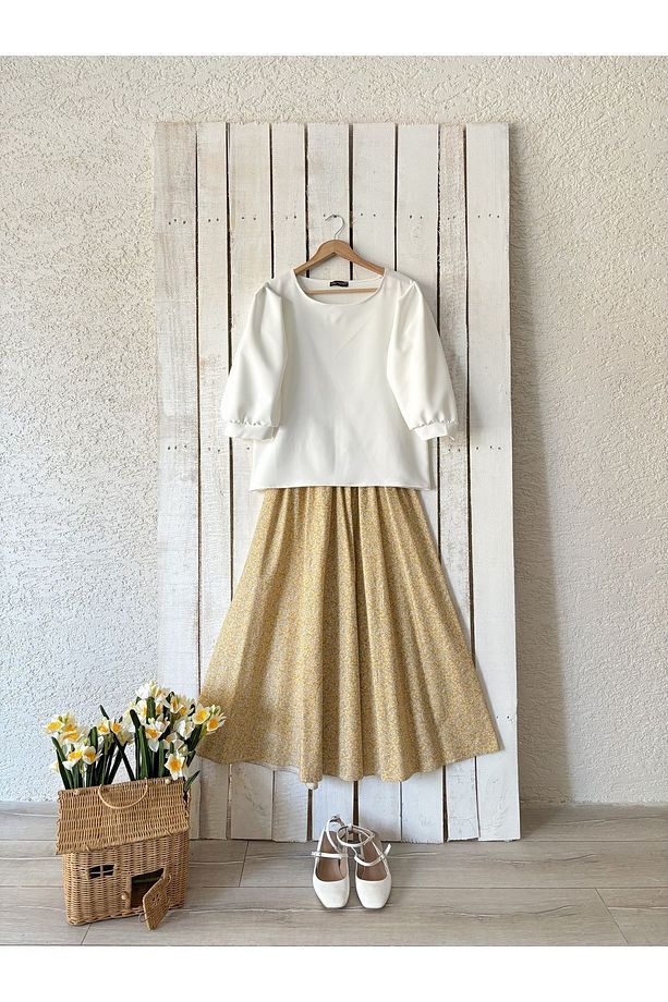 Sarı Çıtır Kloş Poplin Etek - 2