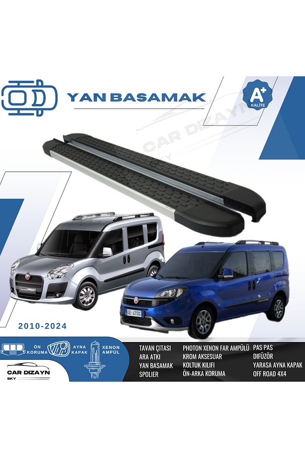 Fiat Doblo 2 Alüminyum Yan Basamak Marşpiyel Koruma Uzun Şase 2010>2012>2014>2016>2020>2022>2024 - 1