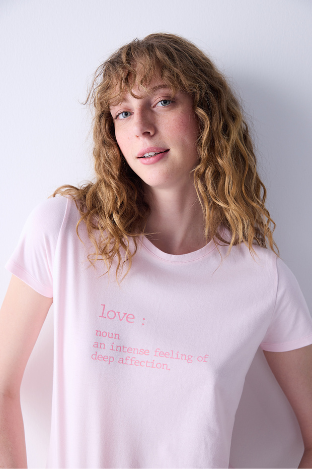 Love Pembe Şortlu Pijama Takımı - 3