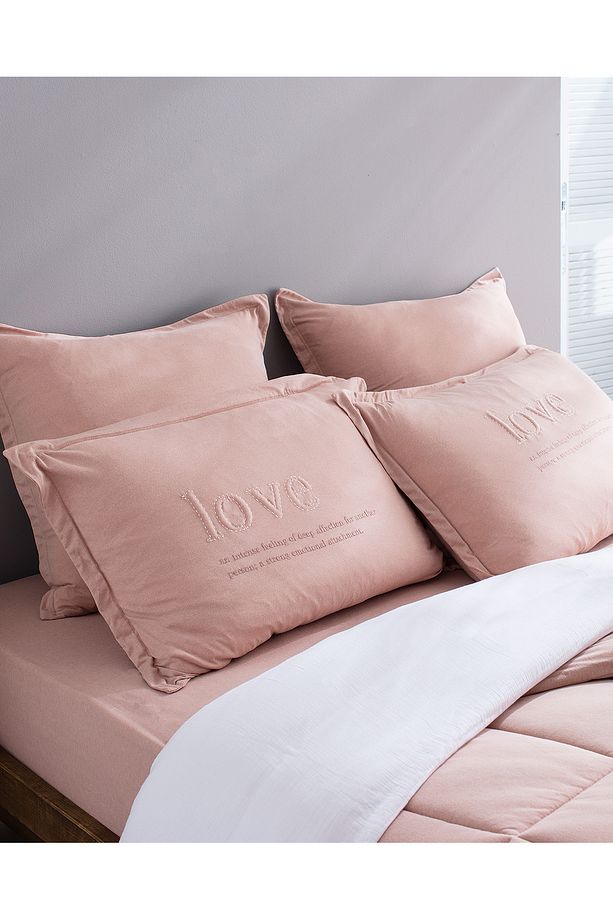 Cassis Cotton Tek Kişilik Comforter Set - Pudra - 4