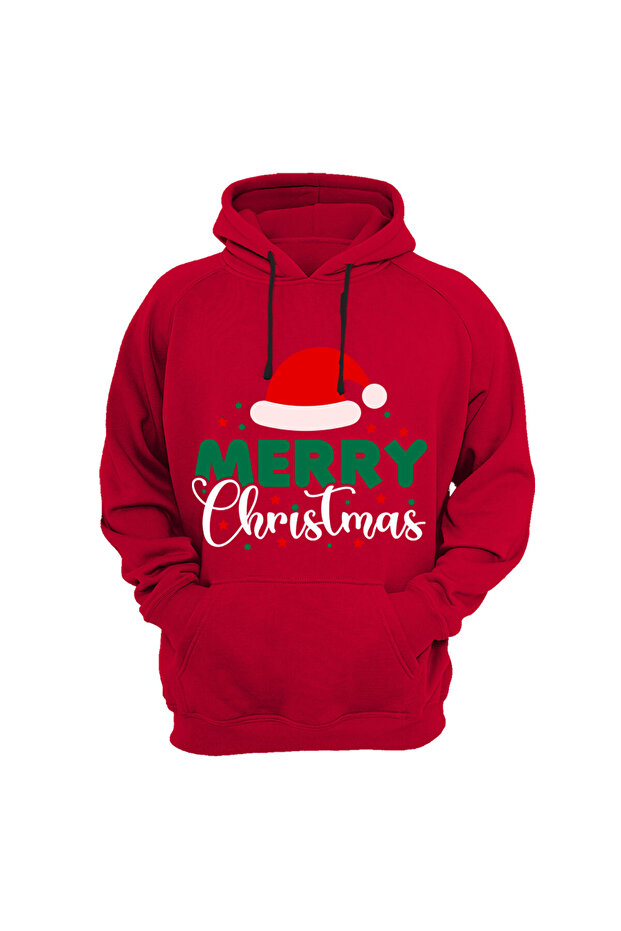 New Year Printed Christmas Merry Chirstmas Deer Regular Fit 100% Cotton Red Sweatshirt