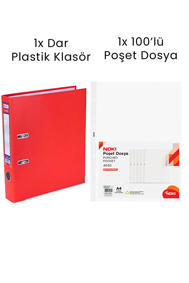 1 Adet Tigra Dar Klasör 1 Adet Noki 100'lü Poşet Dosya Ofis Seti - 5