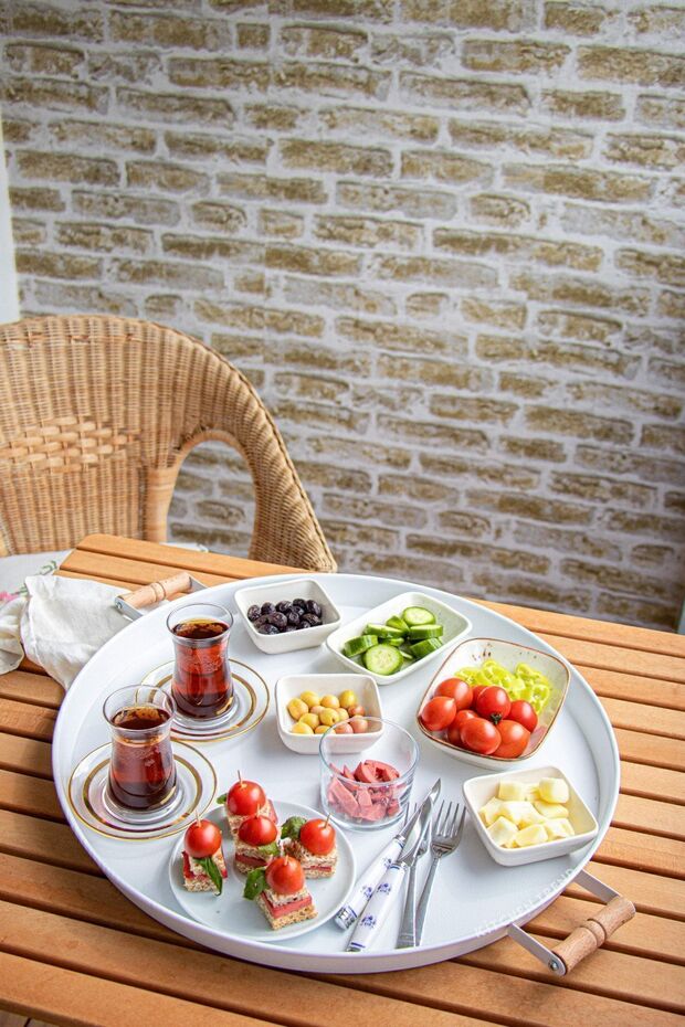 Set of 3 (51, 37, 30 CM) Metal Tray with Wooden Handles, Tea Tray, Coffee Tray, Presentation Tray - 3
