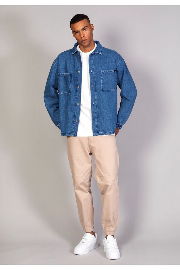 Erkek Gömlek Model Oversize Denim Koyu Mavi Ceket - 5