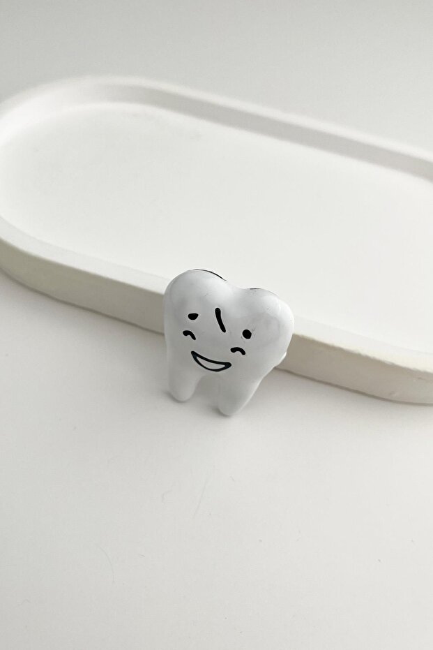 Beyaz Mineli İğneli Diş Broş (3cm) - 2