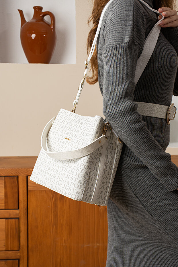 Women's Printed 3 Compartment Postman and Shoulder Bag Size: 25X25 cm White