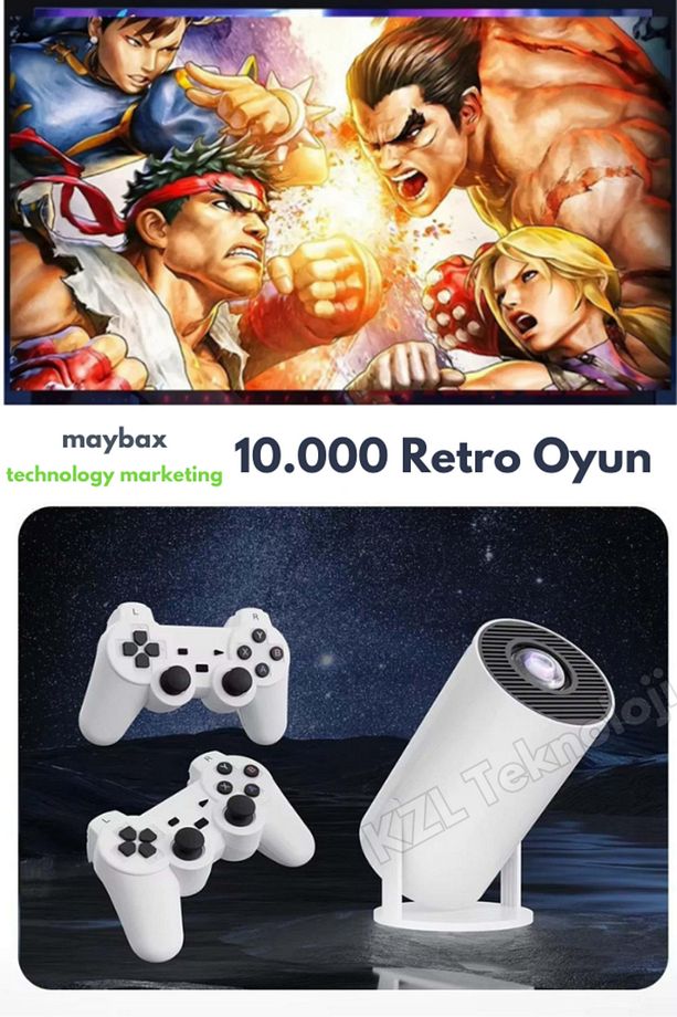 Taşınabilir Sinema Projeksiyon 720P  BT5.0 Wİ-Fİ6 Ekran Yansıtma 10.000 Oyun Kablosuz 2 Joystick - 5