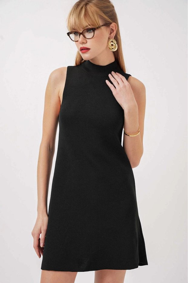 Women's Black Zero Sleeve Mini Knitwear Dress Hzl25W-Bd 1102771