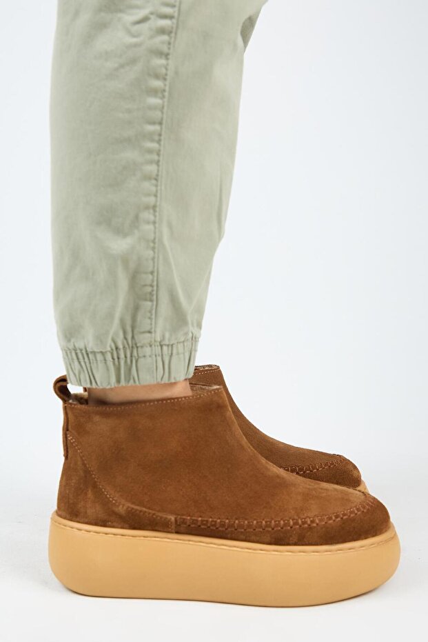 (Carolina) Women's Genuine Leather Mini Tan Boots with Fur Inside