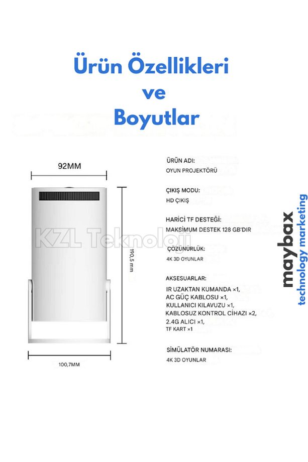 Taşınabilir Sinema Projeksiyon 720P  BT5.0 Wİ-Fİ6 Ekran Yansıtma 10.000 Oyun Kablosuz 2 Joystick - 3