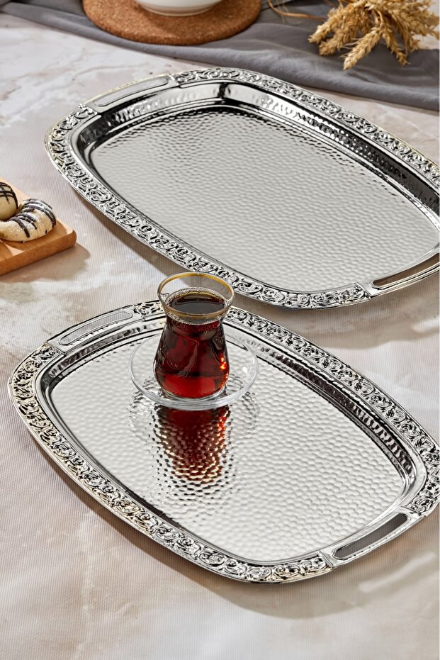 2-Piece Metal Oval Silver Presentation Tray 43X30 cm and 36X26 cm Ckr3566