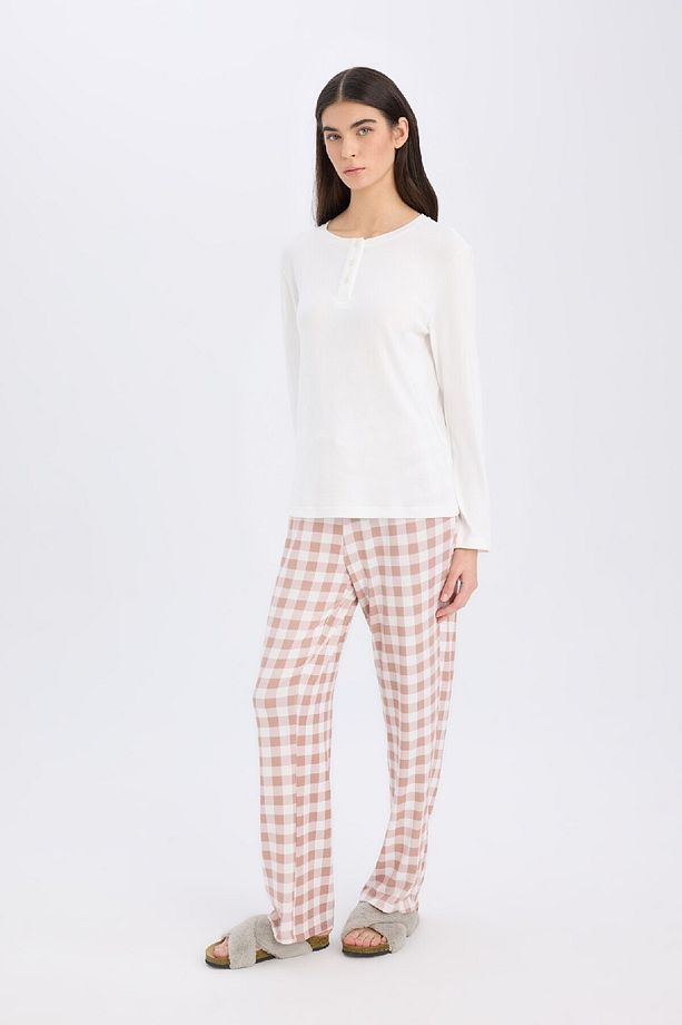 Fall in Love Pijama Takımı Uzun Kollu Üst Kareli Esnek Belli Uzun Alt D2266AX24WN - 1