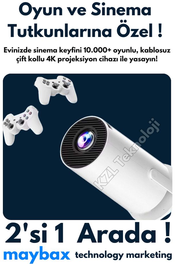 Taşınabilir Sinema Projeksiyon 720P  BT5.0 Wİ-Fİ6 Ekran Yansıtma 10.000 Oyun Kablosuz 2 Joystick - 7