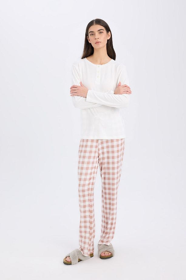 Fall in Love Pijama Takımı Uzun Kollu Üst Kareli Esnek Belli Uzun Alt D2266AX24WN - 2