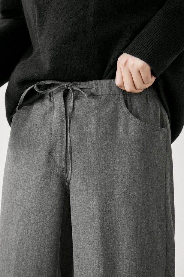 Bağcıklı straight fit flanel pantolon - 3