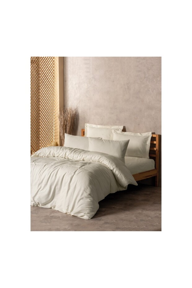 Plaid Ranforce Tek Kişilik Nevresim Takımı Krem - 1