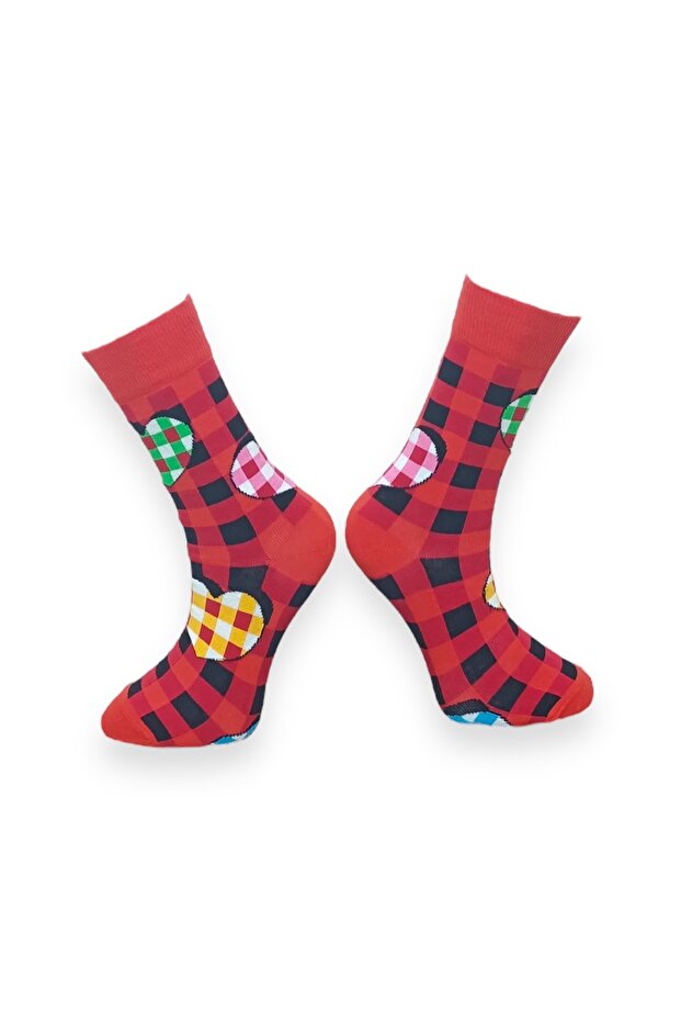 Tekli Kırmızı Renkli Unisex Esnek Nem Alabilen Pamuklu Christmas Desenli Çorap - 2