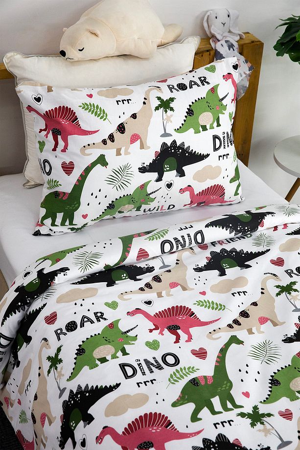Dino %100 Pamuk Tek Kişilik Nevresim Seti - Yeşil - 4