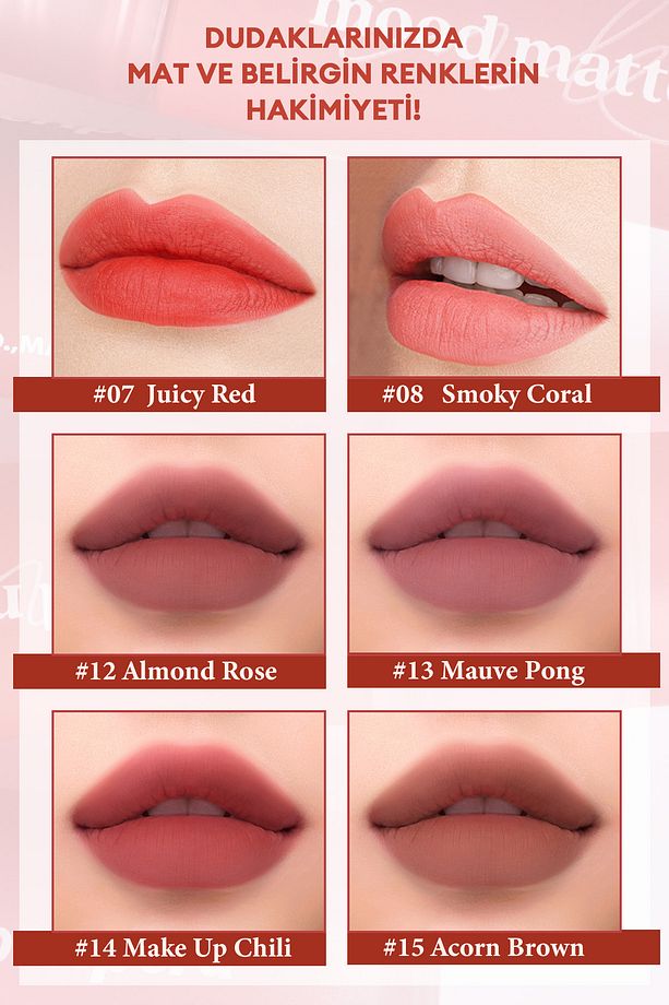 Mat Bitişli, Dolgun ve Pürüzsüz Görünüm Sunan Tint PERIPERA Ink Mood Matte Tint (01 Peach Pure) - 5
