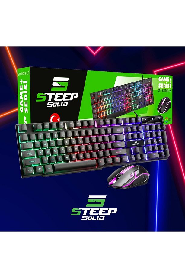 St-kkm01s Mekanik Hisli Kablolu Rainbow Işıklı Oyuncu Klavye - Mouse Set - 4