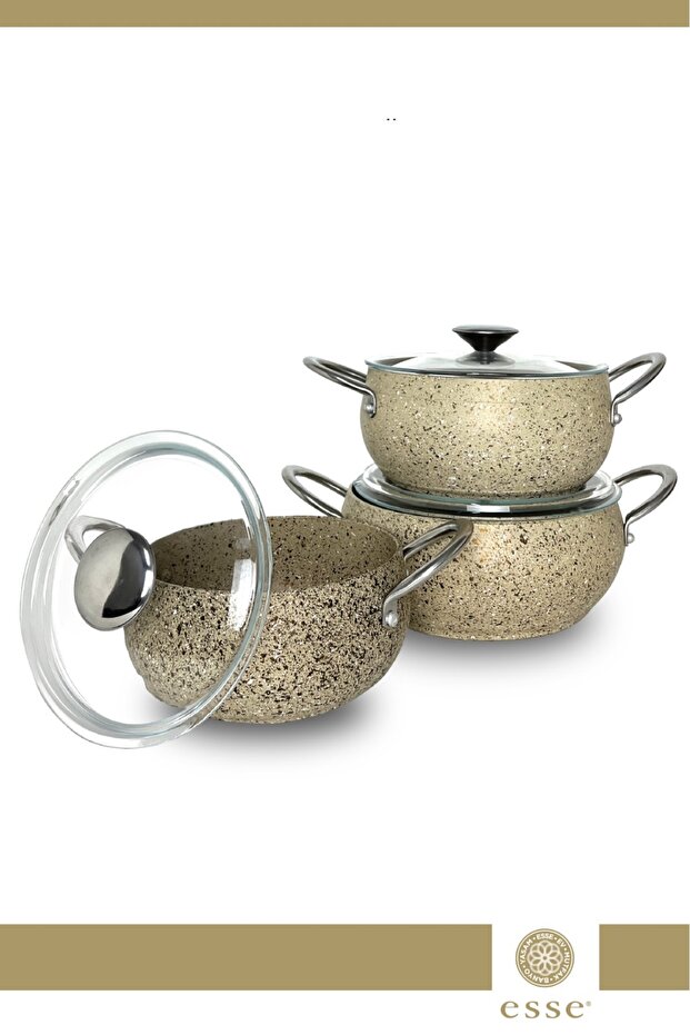 Granit Güveç Tencere Set 6 Parça 16-18-20 Cm E0024 - 1