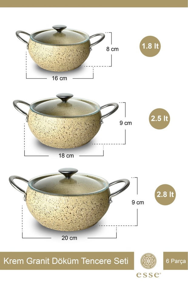 Granit Güveç Tencere Set 6 Parça 16-18-20 Cm E0024 - 2