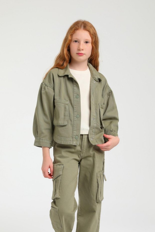 Girl 4-14 Years Colorful Denim Jacket 24216 Khaki