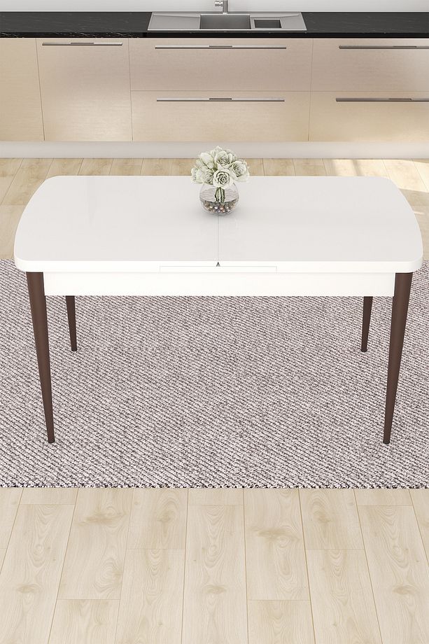 Are Serisi Mdf 80x132 Açılabilir Beyaz Masa Ceviz Ayak Masa Takımı 4 Su Yeşili Sandalye Ve 1 Bench - 3