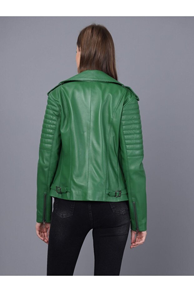 Kadın Yeşil Deri Ceket - 4