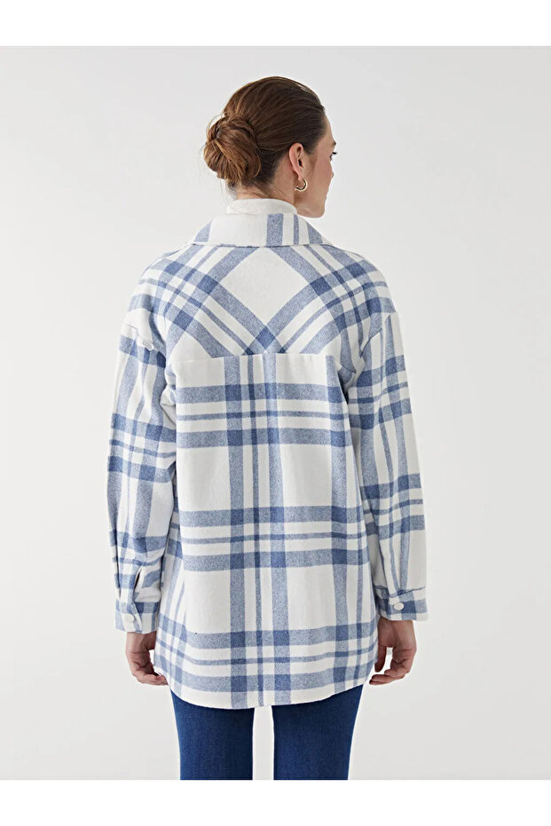 LCW Modest Mavi Ekose Oversize Kadın Gömlek Tunik - 3