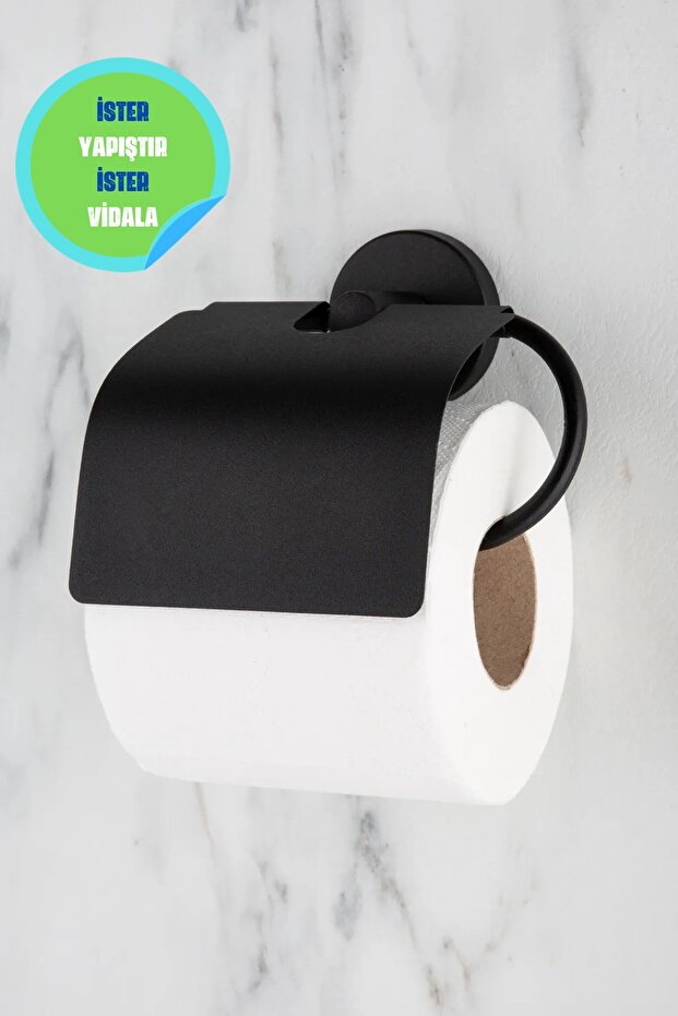Adhesive Black Wide Cover Toilet Paper Holder Toilet Paper Hanger Wc Design Easy Use