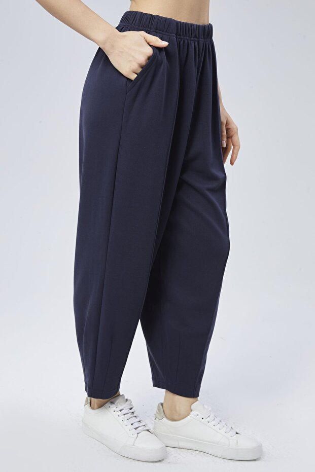 MODAL KUMAŞTAN YUMUŞAK DOKULU İPEKSİ JOGGER ŞALVAR EŞOFMAN ALTI-XL - Lacivert - 2