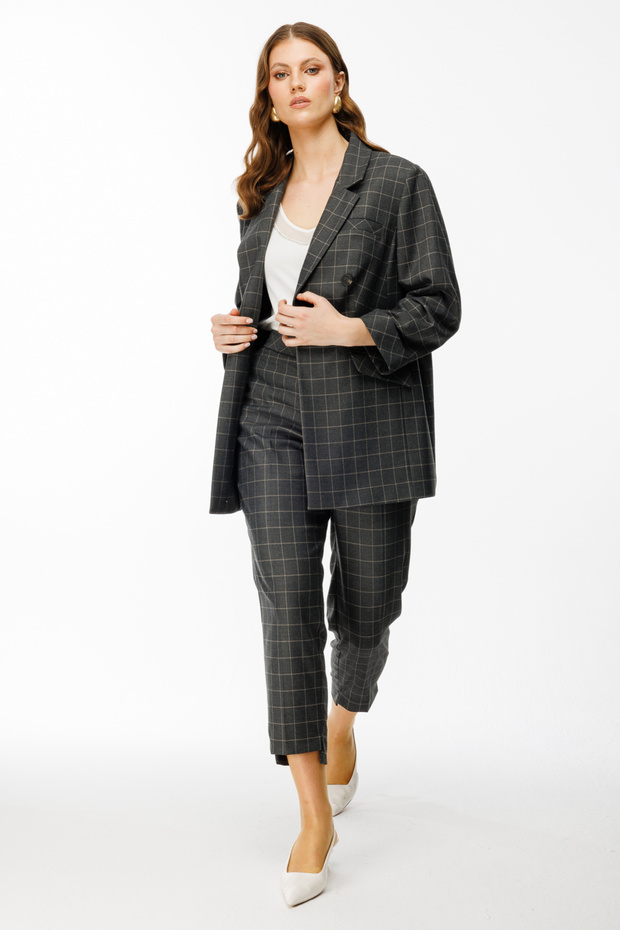 Black Plaid Jacket - Button Detailed - 6