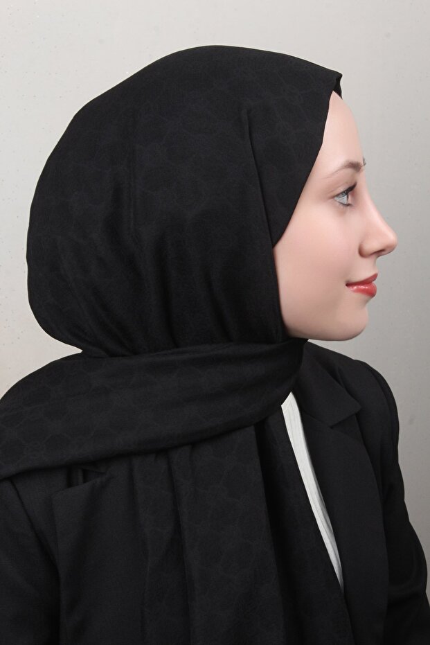 Elegance Monogram Şal 4108-16 Siyah - 3