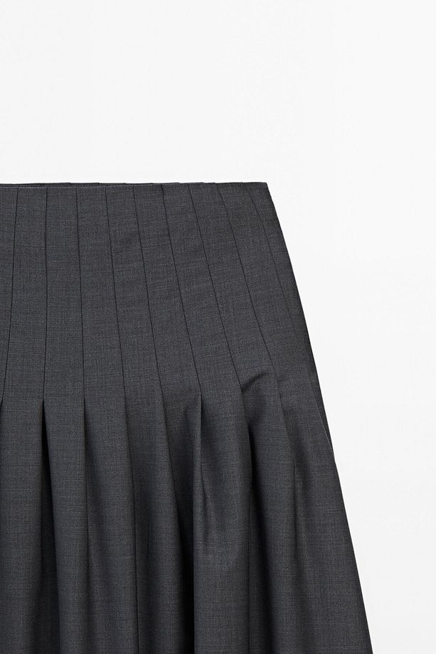 Yün karışımlı pilili midi etek - 4