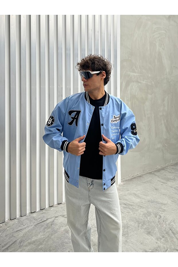 Men's Embroidered Oversized College Jacket