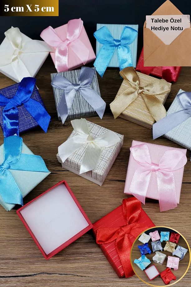 5 CM Mini Kurdaleli | Süngerli | Kaliteli Sert Mukavva Yüzük Kutusu | Kolye Kutusu  Hediye Kutusu - 1