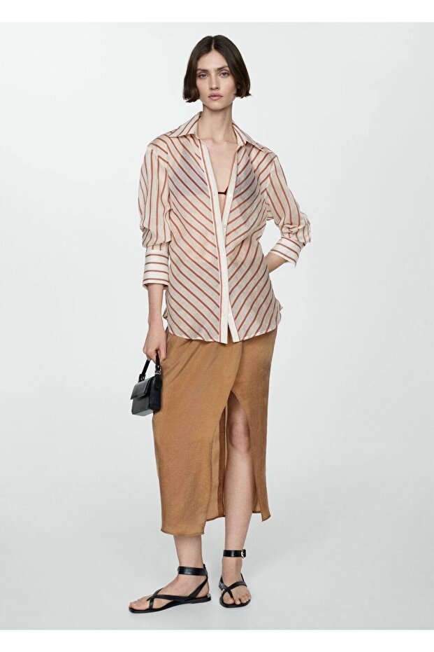 Çizgili yarı transparan gömlek - 2