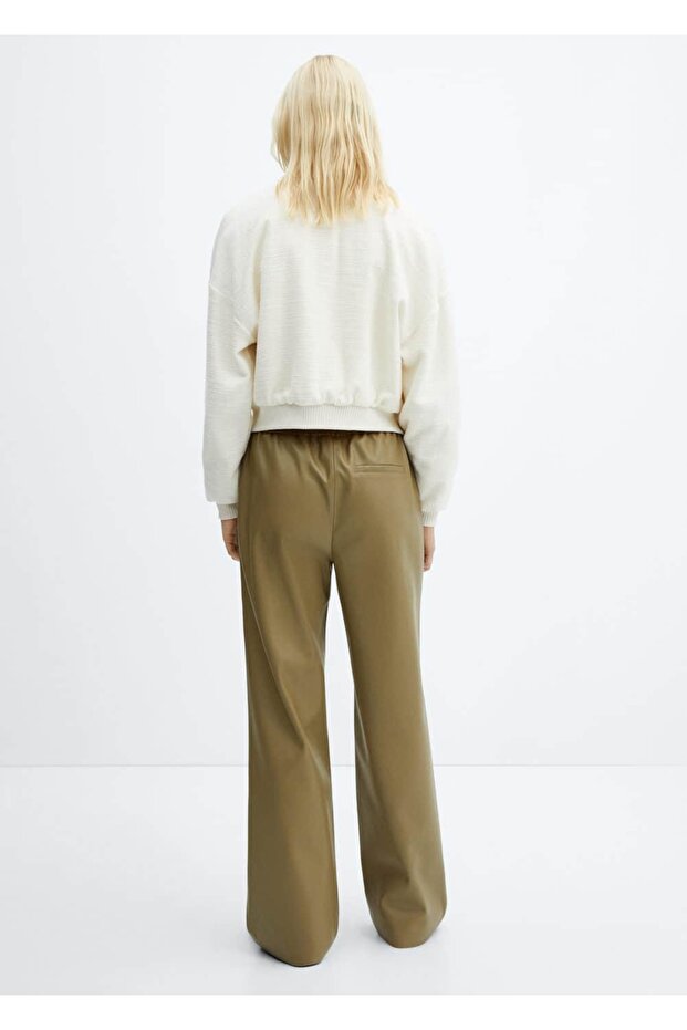 Deri görünümlü beli elastik pantolon - 4