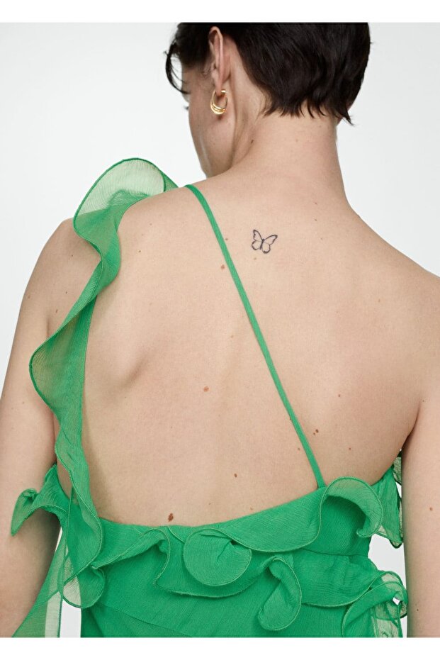 Volanlı asimetrik elbise - 6