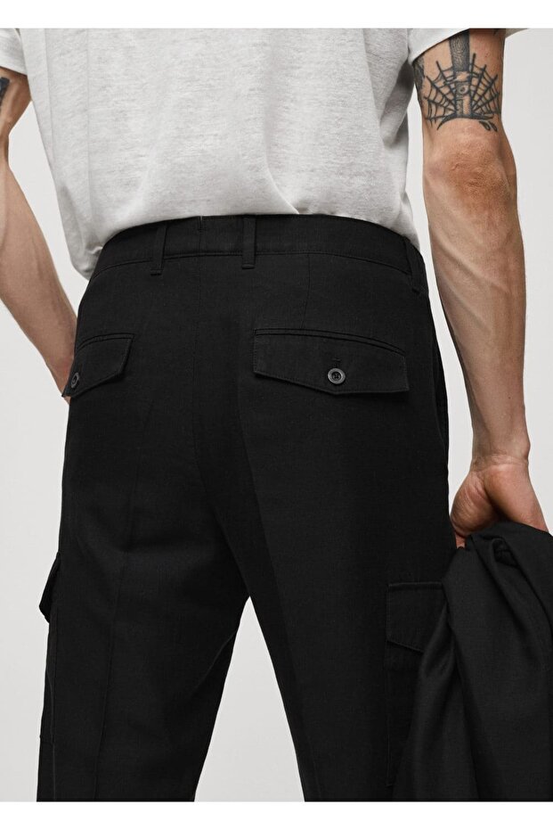 Keten Karışımlı Kargo Pantolon - 5