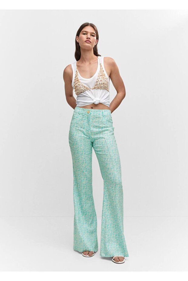 Çiçekli keten pantolon - 2