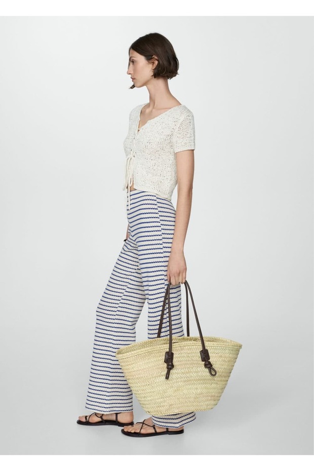 Çizgili kroşe pantolon - 6